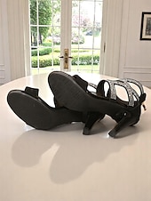 cheap Dress Sandals-Women&#039;s Black Strappy Rhinestone High Heel Sandals, Open-Toe Stiletto Design with Glam Zigzag Detailing, Elegant Party Style for Daily Date Night, Club Outings, Summer Evenings or Cocktail Events