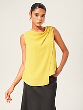 economico Bluse e camicie-camicetta senza maniche con collo a cappuccio giallo chiaro