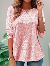 voordelige Effen t-shirt-Dames T-shirt Lange Mouw Crew Neck Lange Mouw Tuniek 3D Print Bloem Elegant Vintage Reguliere Tops Dagelijkse Uitgaan Weekend Print Pareltje Voorherfst