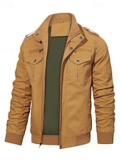 cheap Cargo Jackets-Men&#039;s Trucker Jacket Cargo Jacket Casual Jacket Vacation Daily Pocket Spring Fall Plain Fashion Classic Stand Collar Regular Black Khaki Army Green Jacket