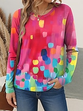 ieftine tricou Art &amp; Design-Pentru femei Tricou Grafic Abstract Geometrie Stilat Casual La modă Manșon Lung Stil Nautic Topuri obișnuite Zilnic Sfârșit de săptămână Imprimeu Galben Roșu-aprins Mov Trifoi Vară