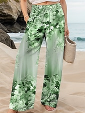 abordables jambe large et taille haute-Femmes Culottes Jambe Large Chinos Pantalons Amples Vacances ancien Mode Longueur complète Taille haute Fleuri Graphique Dégradé Ceinture Élastique Impression Respirant Doux Micro-Élastique Formel