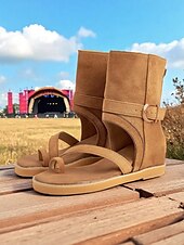 billiga Semester Sandaler-Bruna gladiatorsandaler med vristrem, dragkedja och spänne för dam – bohemiska platta stövlar med öppen tå för sommarfestivaler, camping och vardagligt utomhusbruk