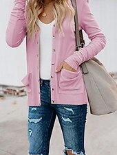 billige Kåper og trenchcoats-Dame Uformell jakke Pustende Bekvem Knapper Lomme Fritid عادي Feriereise Gate Avslappet Dagligdagstøy Enkeltkneppet Normal V-hals Normal Langermet Yttertøy Hvit Rosa Kakifarget Sommer Vår