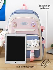 billiga Högskoleryggsäckar-5-i-1 skolryggsäcksset med plyschberlocker, lätt nylon, kawaii-stil, för flickor och tonåringar, perfekt för skolan och dagligt bruk
