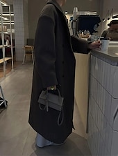 billiga Vinterjackor-Dam Kappa Håller värmen Bekväm Ficka Knappar Mode Slät Utekväll Helgen Dubbelknäppt Lång Nedvikt Normal Långärmad Ytterkläder Kaffe Höst Vinter