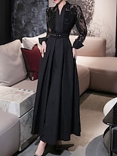 preiswerte Bodenlänge-A-Linie Brautmutter Kleid Eleganter Hemdkragen Knöchellang Polyester Langarm mit Spitze Gurt  Band