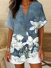 cheap Floral Tops-Women&#039;s Boho Shirt Floral Graphic Elegant Bohemia Vintage Sleeveless Short Sleeve Regular Tops Daily Holiday Beach Wear Black White Pink Blue Khaki Summer Spring