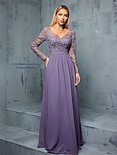 voordelige GROEN-A-Lijn Quinceanera Jurken Elegante Jurk Formele Bruiloft Vloerlengte Lange Mouw V-Hals Chiffon met Plooien