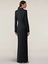 economico Lunghezza del pavimento-Abito Madre della Sposa Nero e Bianco Sirena  Tromba Abito Tuxedo Elegante Semplice Minimalista Seta Revers Lunghezza Intera Crepe Tessuto Elasticizzato Manica Lunga con Bottoni Metallici
