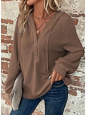 abordables Sweats à capuche-Femmes Chemisier Couleur Unie Élégant Occasionnel manche longue À capuche Hauts Réguliers Quotidien Boutons Noir Vert Véronèse bleu marine Bleu Marron Printemps Automne Hiver