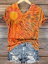 abordables T-shirt floral-Femmes T-shirt Fleuri Graphique Plantes ancien Mode Hawaïen Manche Courte Col en V Hauts Réguliers Quotidien Sortir Week-end Imprimé Jaune Rose Claire Bleu Violet Orange Été Printemps