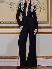 tanie Garnitury dla mamy-Garnitur matki panny młodej Elegancka sukienka z kołnierzykiem Długość do kostek Poliester Długi rękaw w jednolitym kolorze
