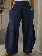 abordables Pantalon uni en coton et lin-Femmes Pantalon en coton et lin Culottes Jambe Large Jambe large Mode Occasionnel Longueur complète Taille Moyenne Uni Taille Élastique Respirant Confortable Micro-Élastique Rue Tenue quotidienne
