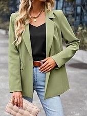 billige Blazere og dresser-Dame Blazer Pustende Bekvem Lomme Fritid عادي Kontor Gate Avslappet Dagligdagstøy Enkeltkneppet Normal Aftæpning Normal Langermet Yttertøy Svart Hvit Grønn Sommer
