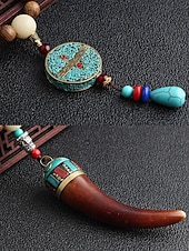 abordables Bijoux pour hommes-Collier pendentif en perles tribales pour homme – perles ethniques en bois faites à la main avec des accents turquoise, style bohème pour une tenue décontractée, de yoga, de méditation ou de festival