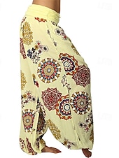 baratos perna larga e cintura alta-Mulheres Calças Calças Harem Calça Palazzo Moda Boho Comprimento total Cintura Média Imprimir Cintura elástica Confortável Micro-Elástica Rua Roupa Diária Para Noite Preto Branco Amarelo Rosa claro
