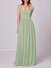 baratos Vestidos para Madrinhas-Vestido de madrinha linha A, alças, sem mangas, elegante, longo, chiffon, com pregas / franzido, 2025