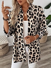 levne Zvířata vrcholy-Dámské Košile Grafika Leopard Vinobraní Denní stylové Dlouhý rukáv Košilový límec Běžné topy Denní Dovolená Knoflíky Tisk Hnědá Léto Jaro