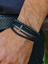 preiswerte Herrenschmuck-Gothic-Kreuz-Lederperlenarmband für Herren – mehrlagiges Vintage-Armband für Halloween-Partys und Retro-Punk-Stil