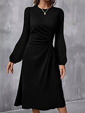 economico Abito a Strisce e Geometrico-Per donna Mini Abito Abito a trapezio Abiti semi formali Ufficio Vestibilità regolare Plaid Semplice Manica Lunga Girocollo Nero Vino Rosso Estate Autunno