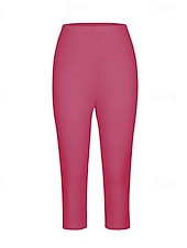 cheap Plain Leggings-Women&#039;s Capri Pants Leggings Fashion Casual Calf-Length Mid Waist Plain Elastic Waist Comfy Breathability Stretchy Vacation Street Daily Wear Light Yellow Wine Dark Brown Black Spring Fall Regular Fit
