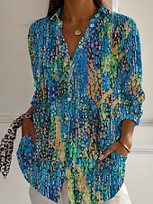 economico Top d&#039;Arte e Design per Donne-Per donna Camicia Floreale Attivo Quotidiano Elegante Manica Lunga Colletto a Camicia Top Regolari Quotidiano Ferie Bottoni Stampato Rosso Blu Fucsia Verde Primavera Autunno