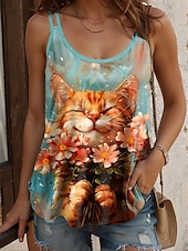 ieftine Top de tip tank cu animale-Pentru femei Camisole Tank Top Grafic Animal Stilat Casual Fără manșon Scoateți gâtul Topuri obișnuite Zilnic Concediu Imprimeu Verde salvie Albastru piscină Portocaliu Trifoi Vară Primăvară