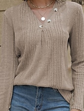 preiswerte Einfarbige Farben-Damen Bluse Einfach Modern Lässig Langarm V Ausschnitt Normale Oberteile Täglich Ausgehen Knöpfe Schwarz Blau Fuchsie Braun Grün Herbst
