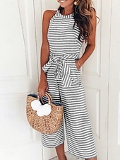 abordables combinaison imprimée-Femmes Normal Combinaison Actif Rayé Sans manches Col Halter Avec Poches Imprimé Vacances Quotidien Coupe régulière Rose Claire Bleu Vert Été