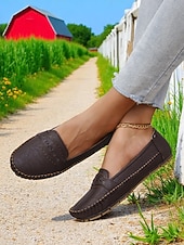 economico Slip-ons e mocassini da donna-Mocassini grigi da donna – Scarpe pieghevoli morbide con suola antiscivolo per viaggi su strada guida e commissioni quotidiane