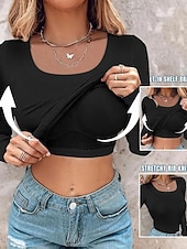  Per donna Maglietta Semplice Moda Elegante Classico Manica Lunga Girocollo Top Regolari Quotidiano Uscire Weekend Nero Rosso Verde Cachi Grigio Estate Primavera Autunno