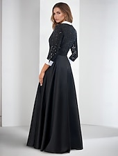 cheap Floor Length-Blazer Dress A-Line Evening Gown Elegant Dress Tuxedo Dress Formal Wedding Floor Length 3/4 Length Sleeve Shirt Collar Pocket Satin with Glitter Slit 2025