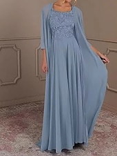 preiswerte Bodenlänge-Zweiteilig Kleid-Sets Brautmutterkleid Elegant Einfach Quadrathals Bodenlang Chiffon Ärmellos mit Einfarbig 2025