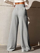baratos perna larga e cintura alta-Mulheres Calças Esportivas chinês Moda Roupa de rua Básico Comprimento total Cintura Alta Tecido Bolsos Cintura elástica Confortável Macio Com Stretch Ao ar livre Rua Dourado Vinho Azul Céu Cinzento