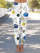 abordables Imprimé Floral-Femmes Leggings Vacances ancien Mode Longueur cheville Taille haute Fleuri Graphique Impression Doux Respirant Haute Élasticité Vacances Occasionnel Quotidien Rose Claire Bleu Orange Vert Ét