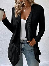 abordables Cardigans et vêtements d&#039;extérieur-Femmes Veste Décontractée Respirant Confortable Ourlet irrégulier Occasionnel Uni Vacances Rue Occasionnel Tenue quotidienne Ouvert devant Régulier Sans Col Coupe régulière manche longue Vêtements