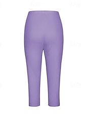 cheap Plain Leggings-Women&#039;s Capri Pants Leggings Fashion Casual Calf-Length Mid Waist Plain Elastic Waist Comfy Breathability Stretchy Vacation Street Daily Wear Light Yellow Wine Dark Brown Black Spring Fall Regular Fit