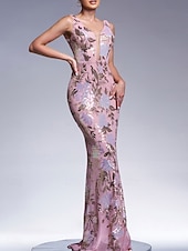 cheap FLORALS-Mermaid / Trumpet Evening Gown Elegant Dress Formal Wedding Floor Length Sleeveless V Neck Lace with Sequin