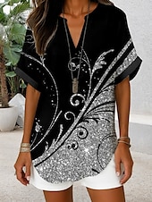 abordables Hauts d&#039;Art et de Design pour Femmes-Blouse Femme Col V Ombre Graphique Géométrique Élégant Quotidien Chic Manches Courtes Hauts Quotidien Vacances Noir Vert Clair Bleu Vert Bleu Clair Été Printemps