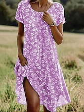 voordelige Bloemenjurken-Dames Mini-jurk T shirt jurk Zonnejurk Vakantie Casual Uitgaan Normale pasvorm Bloemig Grafisch Korte mouw V-hals blauw Paars Groen Zomer