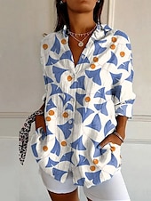 voordelige Vrouwen&#039;s Kunst &amp; Design Tops-Dames Overhemd Bloemig Grafisch Actief Dagelijks Stijlvol Lange mouw Overhemdkraag Normale tops Dagelijks Feestdagen Knop Afdrukken Wit Rood Marineblauw blauw Khaki Lente Herfst