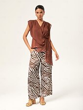 baratos Blusas e Camisas-blusa assimétrica sem mangas com decote em V