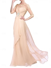 preiswerte Bodenlänge-A-Linie Brautmutterkleid Elegant Rundhalsausschnitt Bodenlang Chiffon Halbarm mit Falten 2025