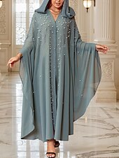 abordables Robes Bohémiennes-Femmes Robe Longue Maxi Robe Robe Décontractée Robe bohème Robe occidentale Mode musulman Extérieur Soirée Fête Coupe régulière Uni manche longue À capuche Blanche Violet Gris Clair Printemps Automne