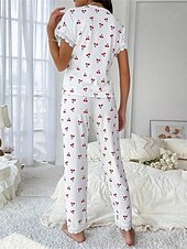 economico Top e pantaloni pigiama da donna-Per donna Set Pigiama Casual Comfort Floreale Farfalla Patchwork Elastico in vita Camicia Pantalone Casa Quotidiano Manica Corta Scollo a V Rosa chiaro Bianco Rosa Rosso Estate Primavera Vestibilit