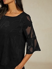 preiswerte Elegante Oberteile-Damen Spitzenbluse Bluse Elegante Oberteile Chiffon Tops Einfarbig Blumen Elegant Stilvoll Basic Dreiviertelarm Glockenärmel U-Boot-Ausschnitt Normale Oberteile Hochzeitsgast Arbeit Täglich
