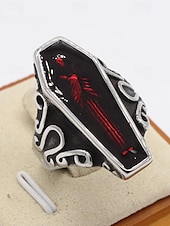 cheap Halloween Accessories-Men’s Gothic Coffin Titanium Steel Ring – Vintage Halloween Party Statement Jewelry with Skeleton Design for Cosplay &amp; Retro Fashion