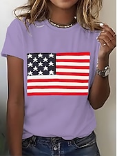 levne Den nezávislosti Top-Americké dámské tričko s grafikou vlajky národní vlajka vintage stylové klasické s krátkým rukávem kulatým výstřihem běžné každodenní potisky černé bílé růžové modré fialové léto jaro