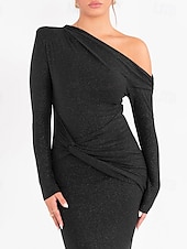 abordables Robe Simple-Femmes Robe Longue Maxi Robe Robe de Bal Robe de Soirée Mode Soirée Occasion Spéciale Coupe régulière Uni manche longue Top épaules dénudées Noir Violet Marron Automne